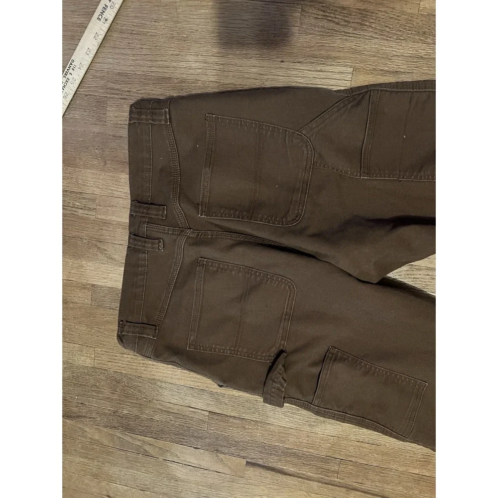 Rugged Wear Haggar Mens 32x34 Flannel Lined Brown Canvas Work Pants Straight Leg